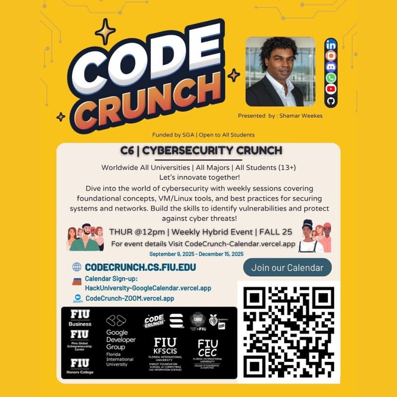 Cover Image for C[10] | Cybersecurity Crunch - Introduction to Networking Security - THU 11.20 @12PM - GL 539B