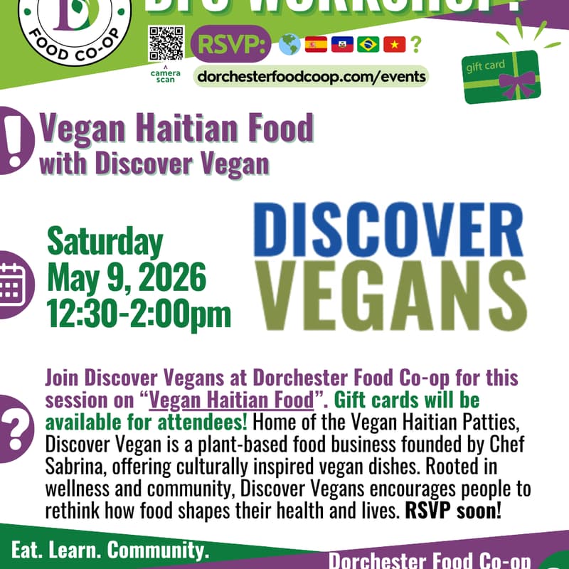 Cover Image for [CANCELLED] DFC WORKSHOP: “Vegan Haitian Food” with Discover Vegans