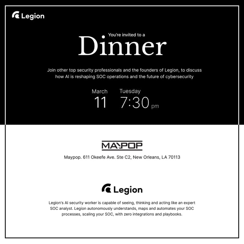 Cover Image for FS - ISAC Dinner with Legion Security