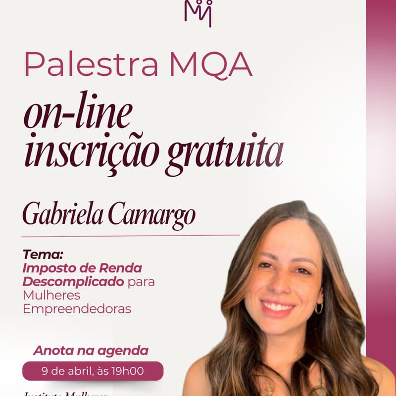 Cover Image for 🎯Palestra: Imposto de Renda Descomplicado para Mulheres Empreendedoras com Gabriela Camargo