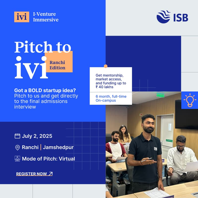 Cover Image for Pitch to ivi – Ranchi and Jamshedpur Edition | Virtual | July 2, 2025 | 10:00 AM - 03:00 PM