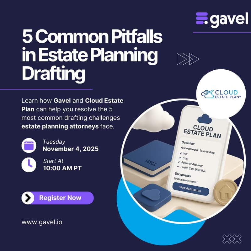 Cover Image for 5 Common Pitfalls in Estate Planning Drafting ft. Cloud Estate Plan and Gavel