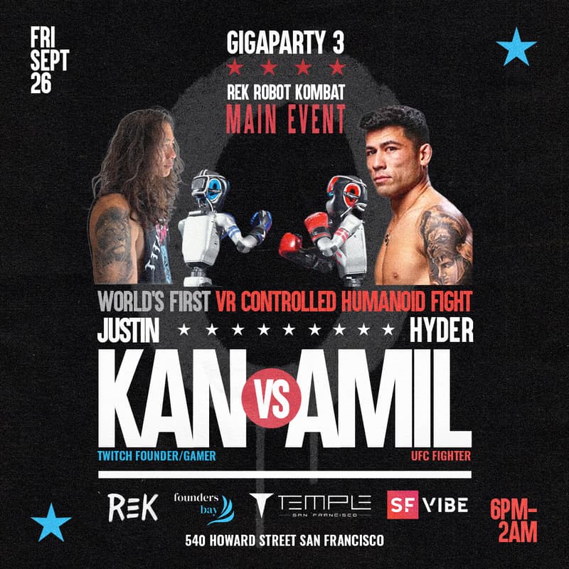 Cover Image for GIGAPARTY 3: Robot Kombat! Twitch Founder Justin Kan vs UFC Fighter Hyder Amil