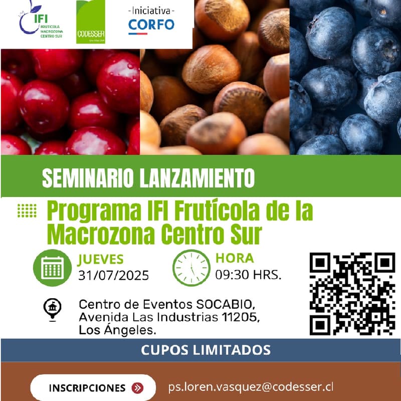 Cover Image for Seminario Lanzamiento Programa Corfo IFI hacia una fruticultura sostenible y resiliente en la macrozona centro sur.