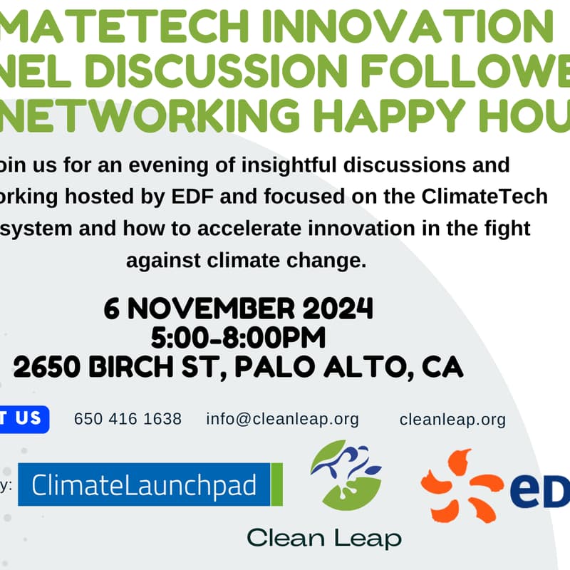 Cover Image for ClimateTech Innovation Panel Discussion Followed by Networking Happy Hour