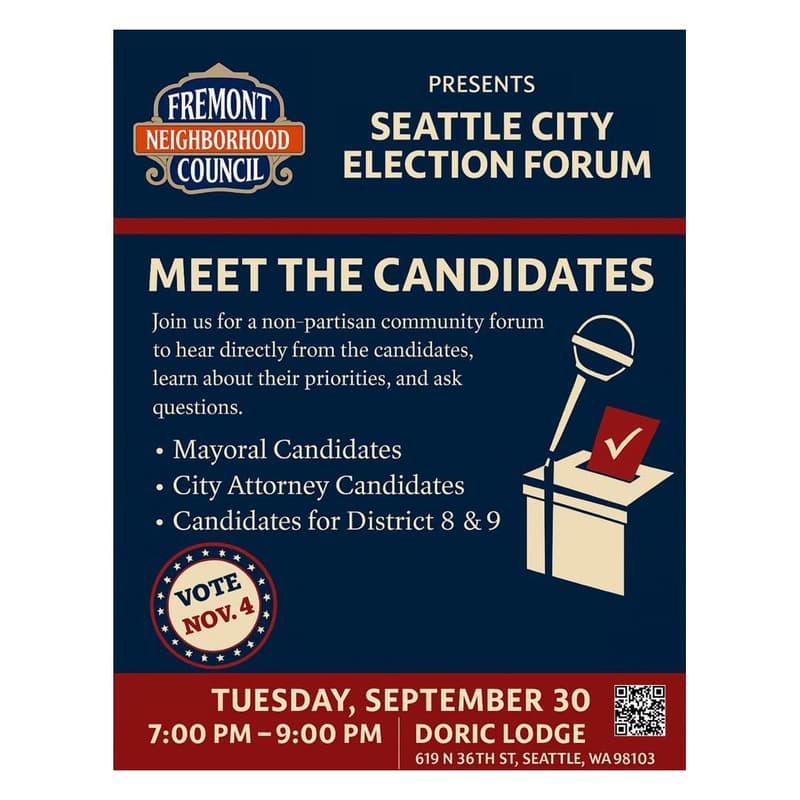 Cover Image for 2025 Seattle City Election Candidate Forum hosted by Fremont Neighborhood Council