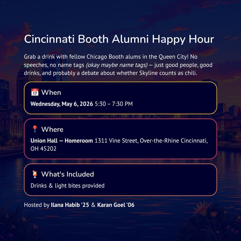 Cover Image for Booth Alumni Happy Hour: Cincinnati!