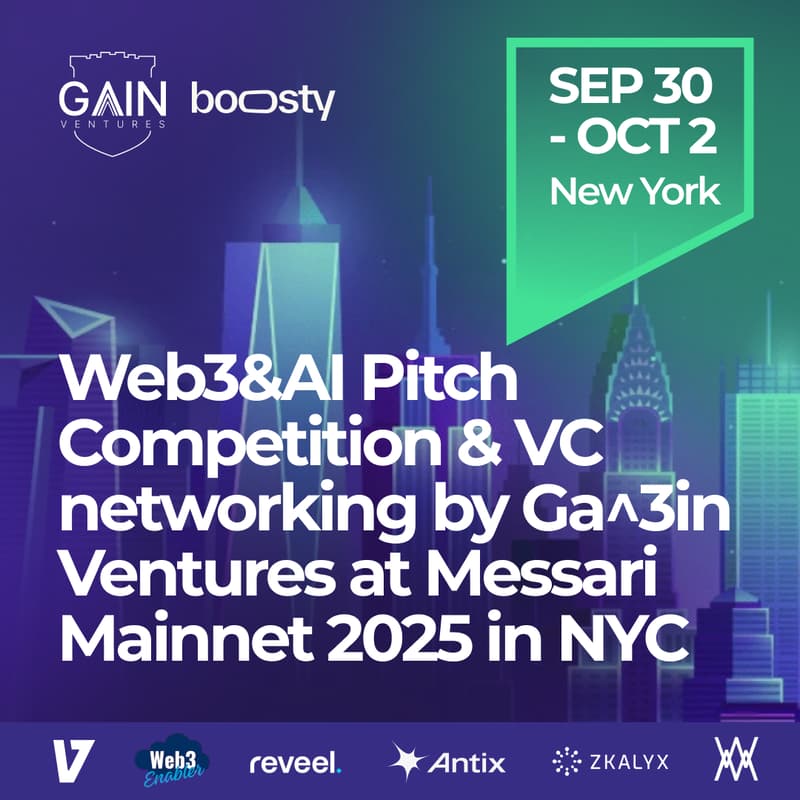 Cover Image for Web3 & AI Pitch Competition & VC networking by Ga^3in Ventures х Boosty Labs at Messari Mainnet 2025 in NYC