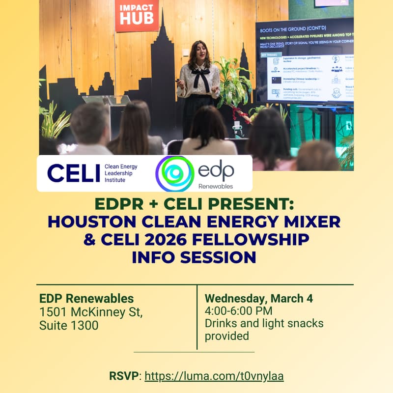 Cover Image for Houston EDPR & CELI Present: Mixer for Professionals in Clean Energy