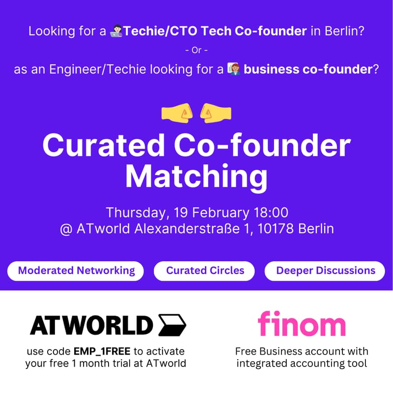 Cover Image for Curated Co-founder Matching Event @ ATworld Alexanderplatz