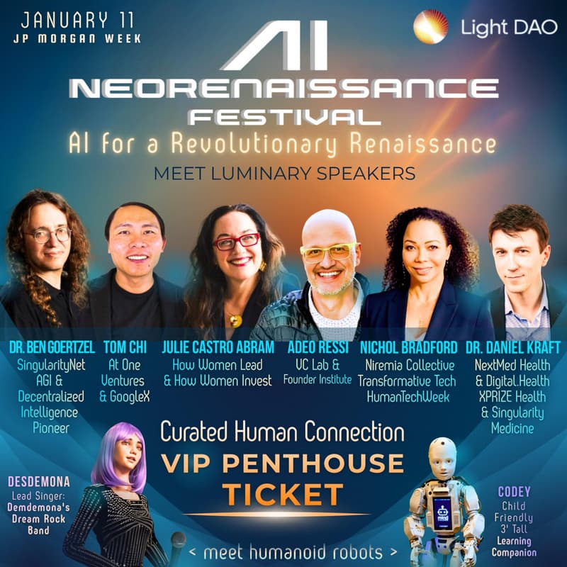 Cover Image for AI NeoRenaissance Festival - VIP Ticket - Uniting Global Leaders, Innovators & Investors to Build a Future that Serves Life