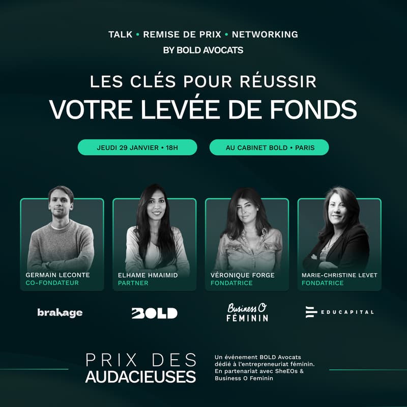 Cover Image for TALK & REMISE DE PRIX : Les clés pour réussir votre levée de fonds - Prix des Audacieuses by BOLD Avocats