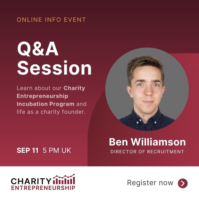 Cover Image for Q&A Session: Charity Entrepreneurship Incubation Program  & Life as a Charity Founder