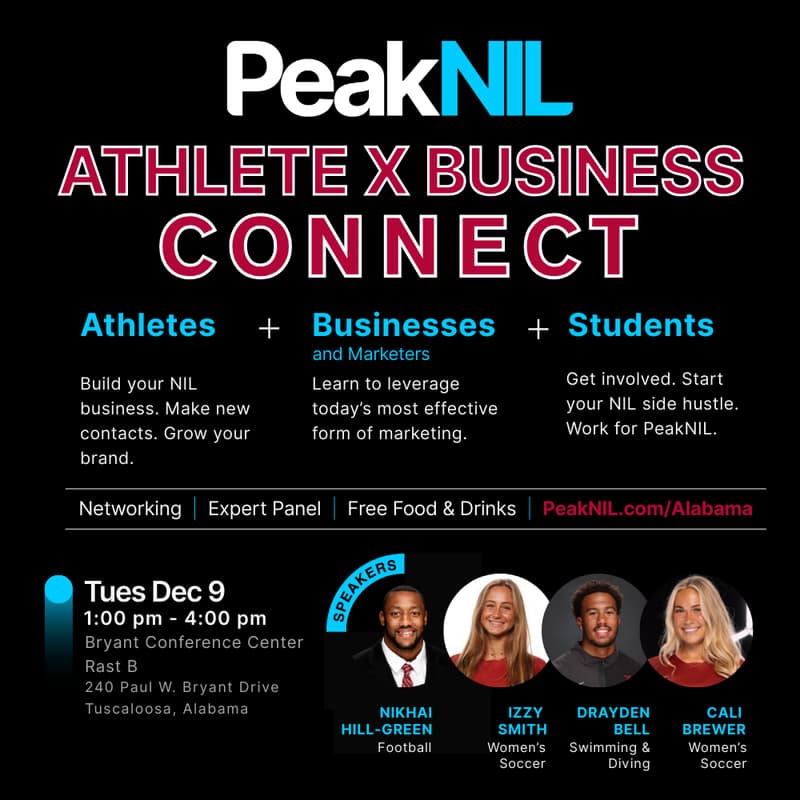 Cover Image for NIL Athlete x Business Connect at University of Alabama - For Athletes, Businesses, and Students. Presented by PeakNIL
