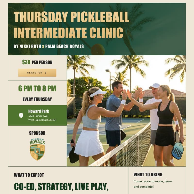Cover Image for Intermediate Pickleball Clinic by the Palm Beach Royals x Nikki Roth