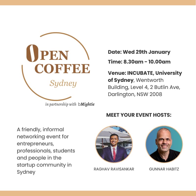 Cover Image for Open Coffee Sydney | Sydney Startups Networking π€