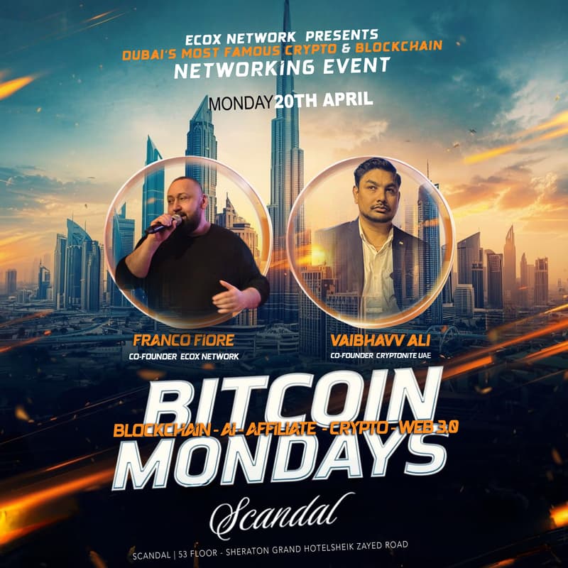 Cover Image for EcoX Network Presents BitCoin Mondays - in cooperation with CryptoNight Uae!