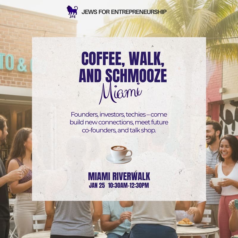Cover Image for Jews for Entrepreneurship Miami: Coffee, Walk, and Schmooze