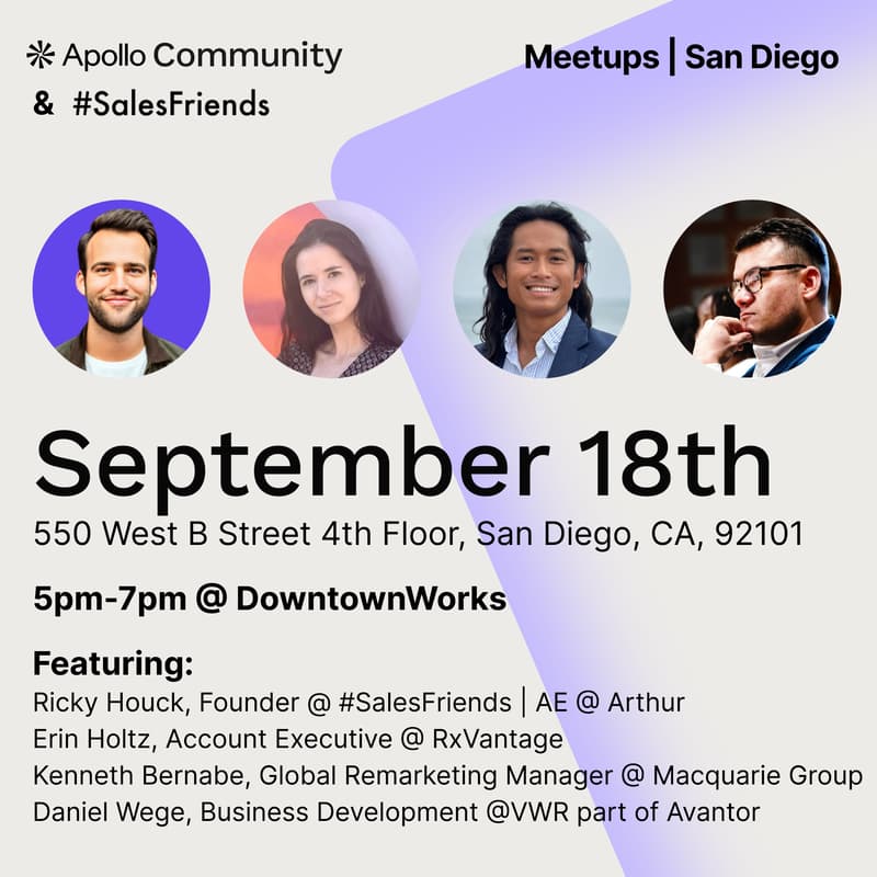Cover Image for San Diego Sales Meetup | #SalesFriends 🤝 Apollo Community
