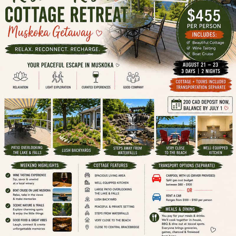 Cover Image for Rest and Relax Muskoka Falls Cottage Retreat (ladies only)