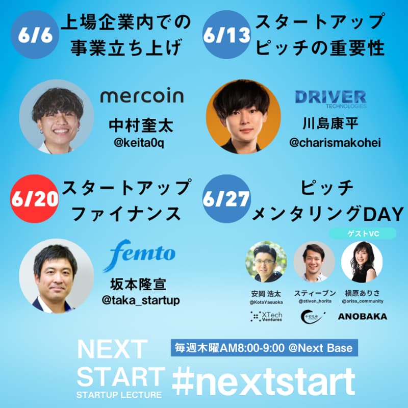 Cover Image for Next Start vol.10 スタートアップファイナンス入門 - フェムトパートナーズ 坂本隆宣さん