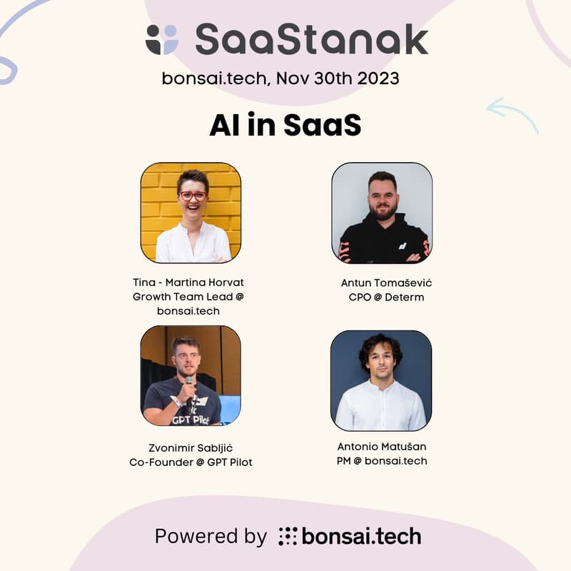 Cover Image for SaaStanak #11: "AI in SaaS" @ bonsai.tech