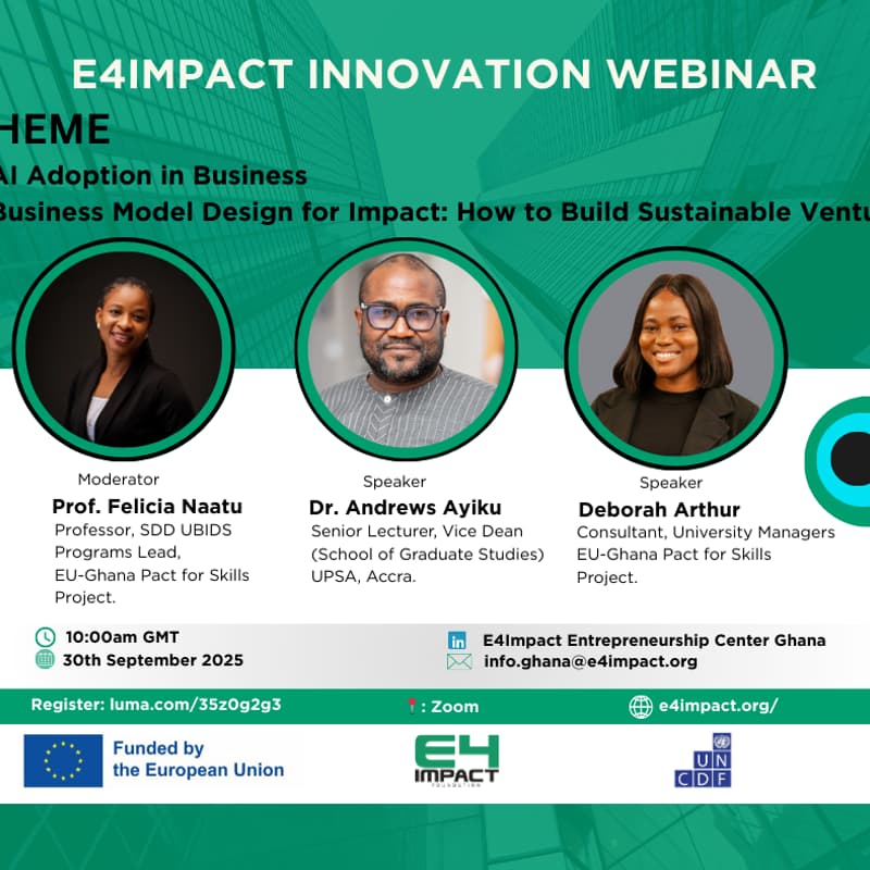 Cover Image for E4Impact Innovation Webinar: AI Adoption in Business & Business Model Design for Impact