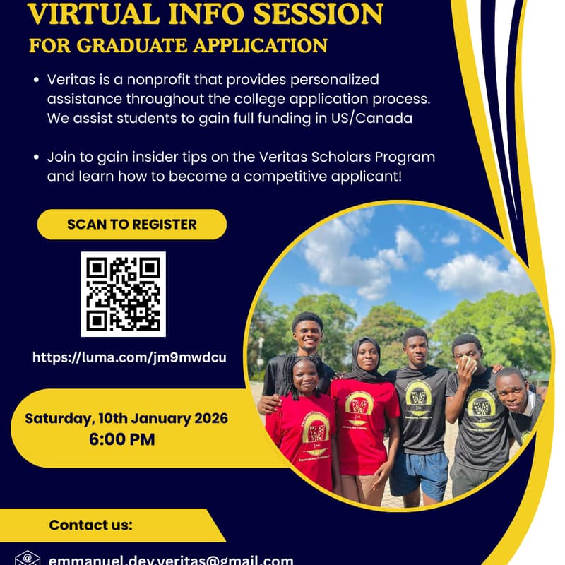 Cover Image for VERITAS VIRTUAL INFO SESSION FOR GRADUATE APPLICATION