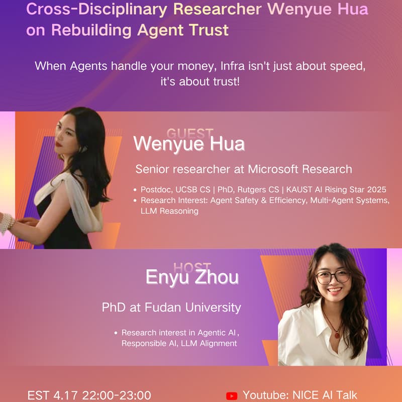 Cover Image for Cross-Disciplinary Researcher Wenyue Hua on Rebuilding Agent Trust