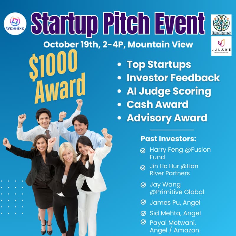 Cover Image for 10/19 Startup Pitch Salon | Cash Award | Investor Feedback