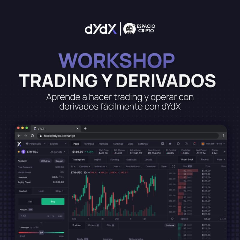 Cover Image for Workshop: Trading y Derivados con dYdX y Espacio Cripto