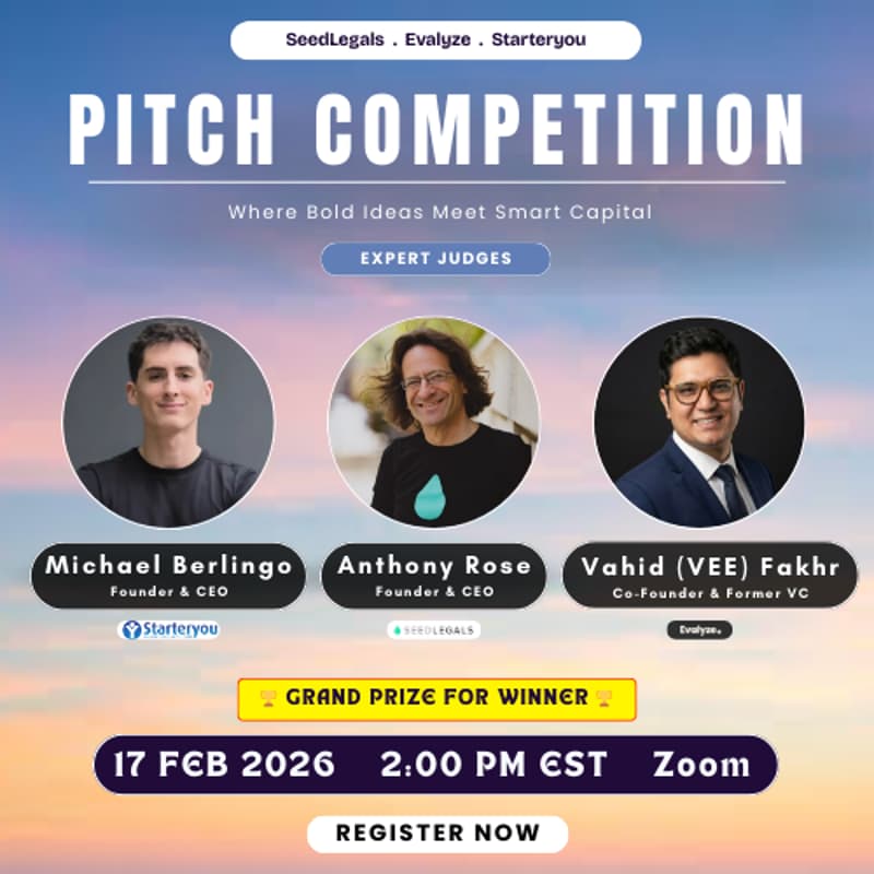 Cover Image for Pitch Competition | Starteryou x SeedLegals x Evalyze