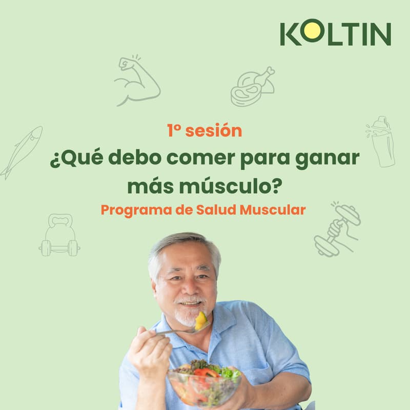 Cover Image for 1° Sesión virtual ¿Qué debo comer para ganar músculo y estar más fuerte? 💪 Koltin