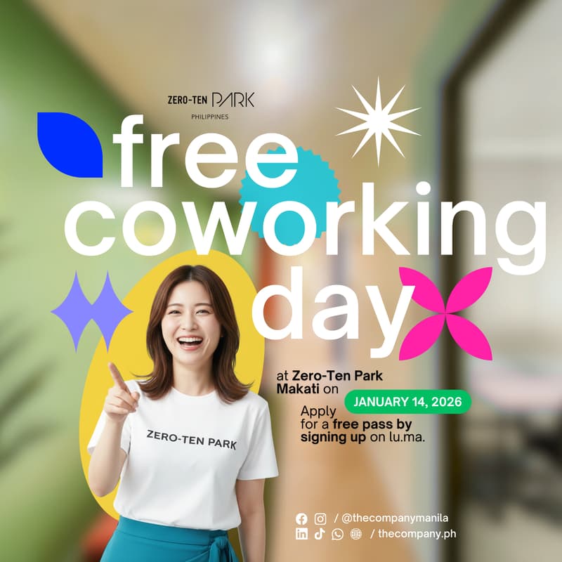 Cover Image for Free Coworking Day @ Zero-Ten Park Makati . ⋆˙ .