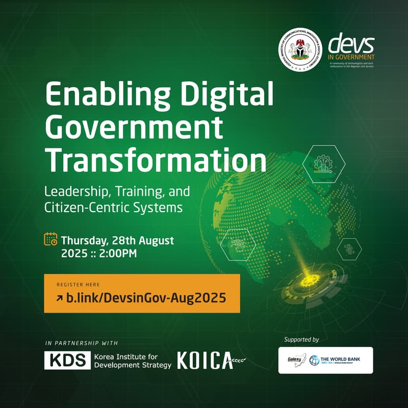 Cover Image for DevsInGovernment Aug Event - Enabling Digital Government Transformation: Leadership, Training, and Citizen-Centric Systems (Training)