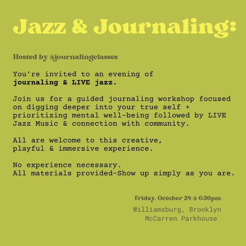 Cover Image for Jazz & Journaling Workshop: an intimate Friday night w/ LIVE music
