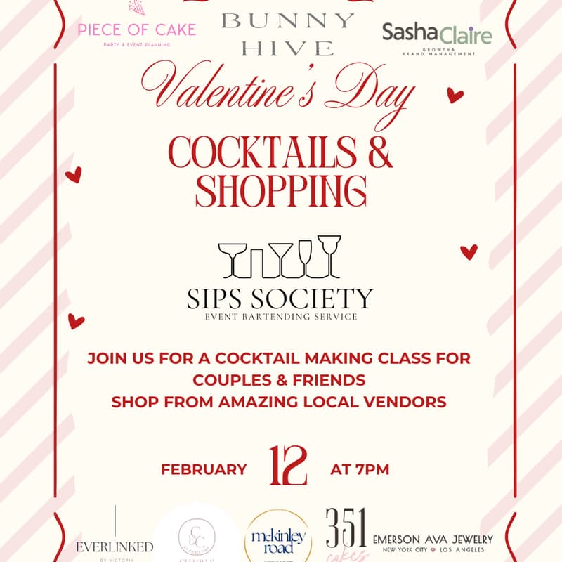 Cover Image for Valentine's Day Cocktail Making + Desserts & Shopping Event @ The Bunny Hive Scarsdale!