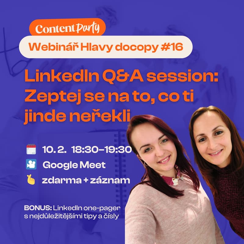 Cover Image for ☕ BEZPLATNÝ WEBINÁŘ HLAVY DOCOPY #16: LinkedIn Q&A session – Zeptej se na to, co ti jinde neřekli
