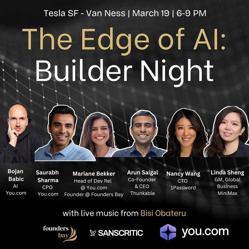 Cover Image for The Edge of AI: Builder Night @ Tesla with You.com × Founders Bay