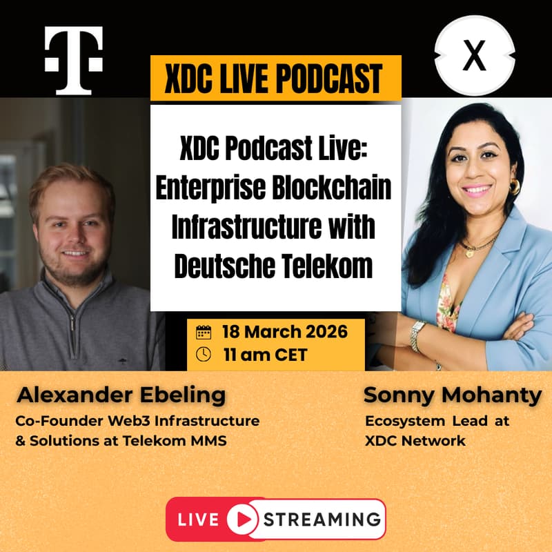 Cover Image for XDC Podcast Live: Enterprise Blockchain Infrastructure with Deutsche Telekom