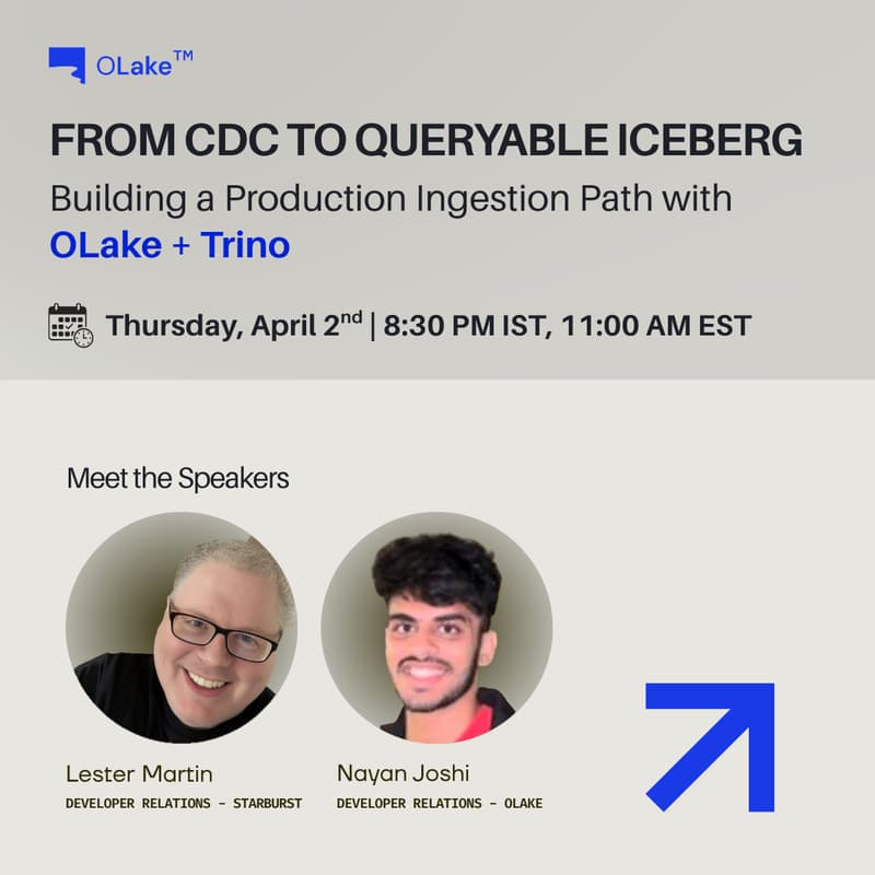 Cover Image for Webinar - Building a Production Ingestion Path with OLake + Trino
