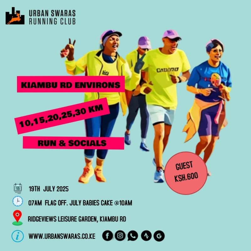 Cover Image for USRC 19th July 2025 Run 810 – Ridgeways Tarmac & Cake Run @ Ridgeviews Leisure Garden (Guest fee KSH600)
