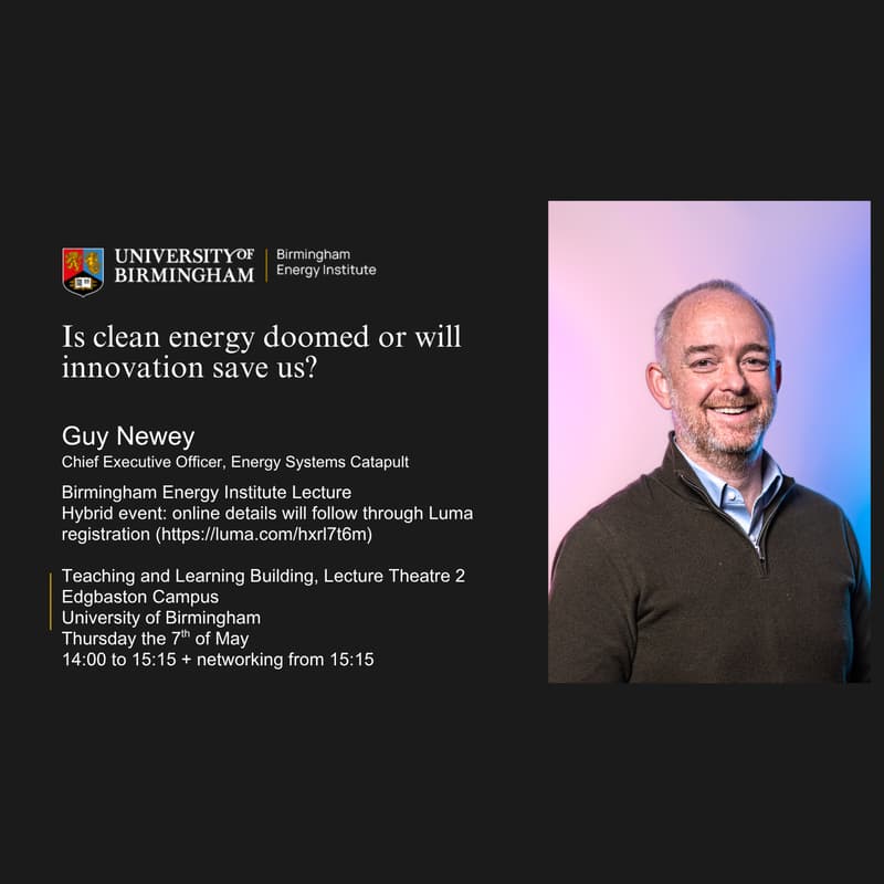 Cover Image for BEI Lecture: Guy Newey, Is clean energy doomed or will innovation save us?