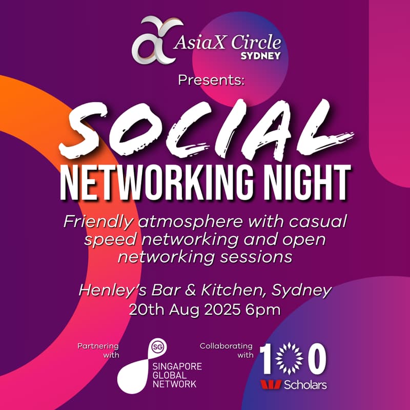 Cover Image for (Sydney) AsiaX Circle Social Networking Night - Official Launch (Partnered with SGN, collab with W100)