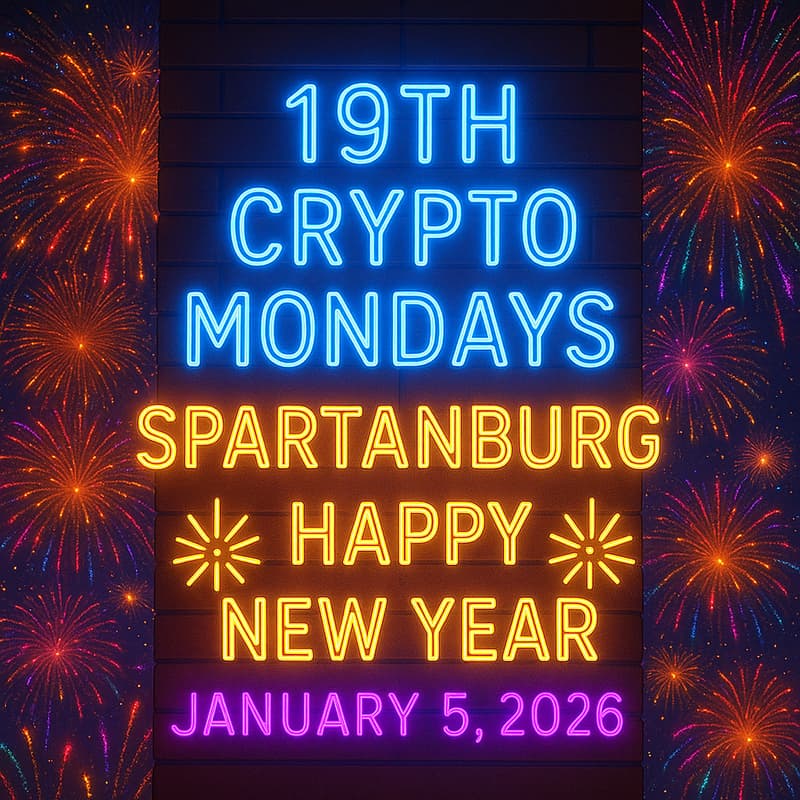 Cover Image for 19th Crypto Mondays Spartanburg - NEW YEARS 2026 @ Smoking Butt Heads BBQ - Sponsored by Stand With Crypto