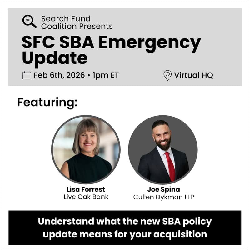 Cover Image for SBA Emergency Update by Search Fund Coalition