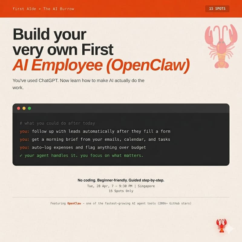 Cover Image for Build Your First and Very Own AI Employee (OpenClaw) Hands On (The AI Burrow x first AIde)