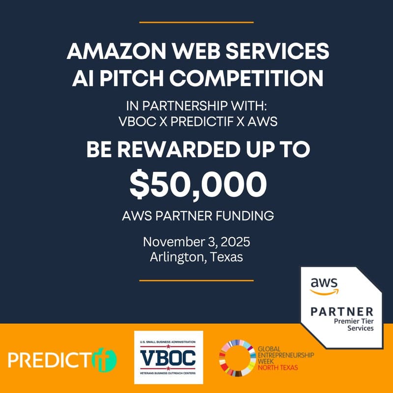 Cover Image for Amazon Web Services AI Pitch Competition in partnership with VBOC x PREDICTif x AWS