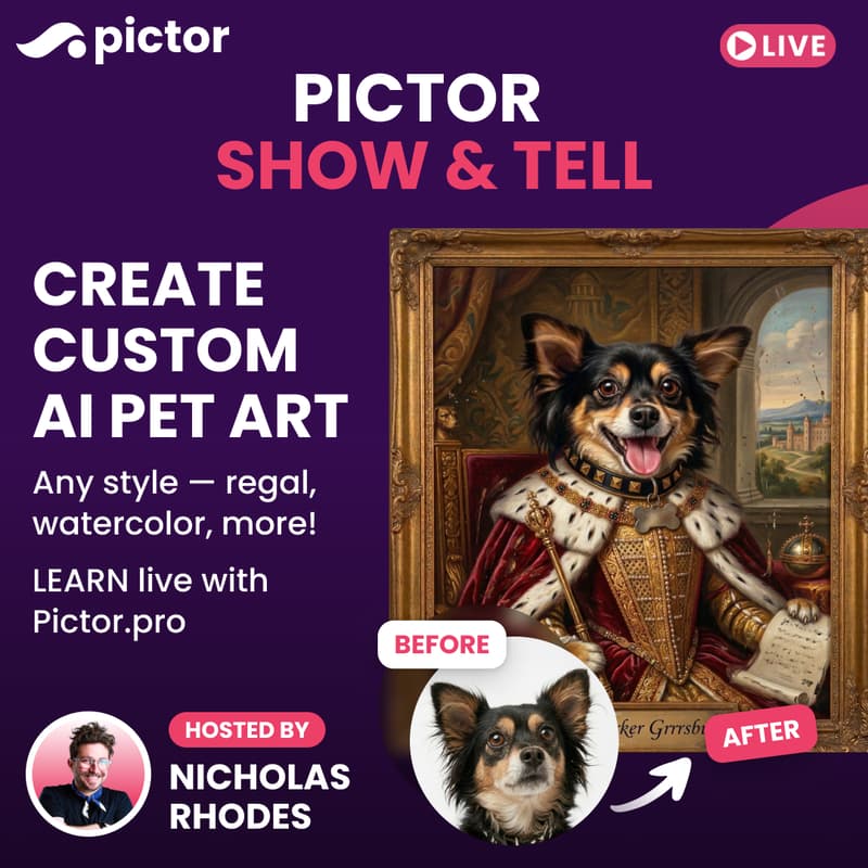 Cover Image for Custom AI Pet Art Live Demo on Pictor.pro Show & Tell
