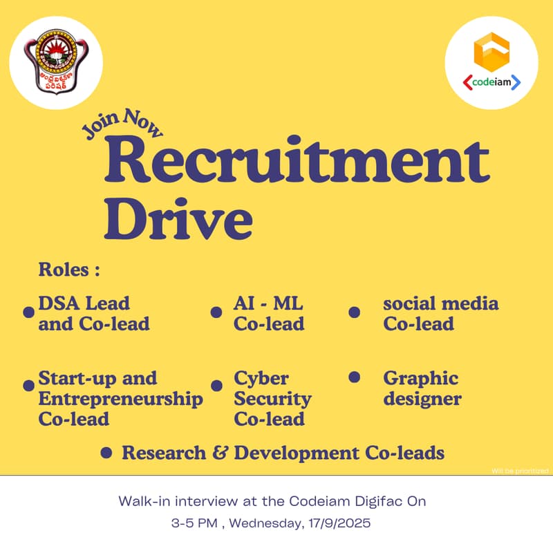 Cover Image for CodeIam Leads, Co-Leads and Volunteers Recruitment